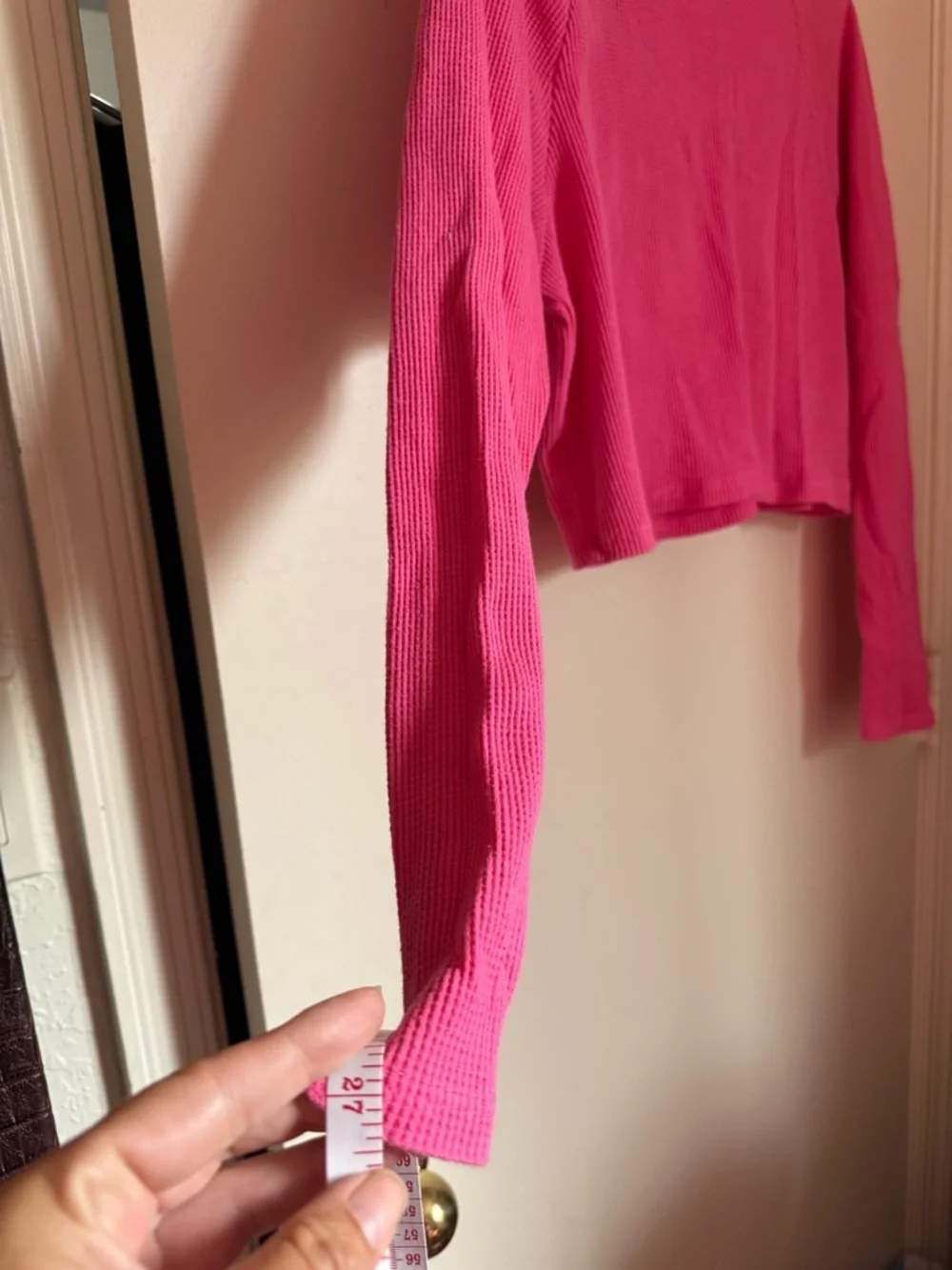 wild fable Bright Pink V-Notch Waffle Knit Long Sleeve Top - Picture 8 of 8